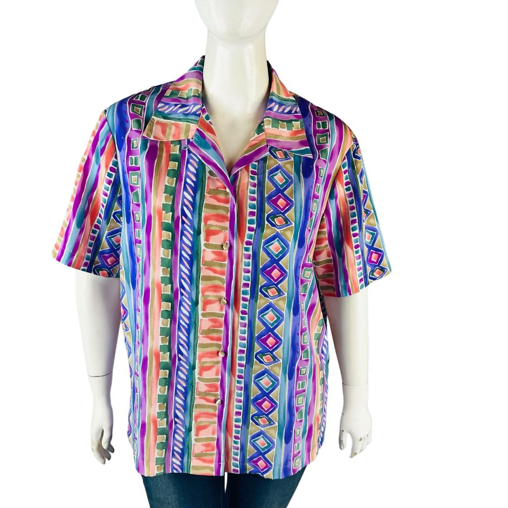 Jordan‎ Womans Sz 20W Blouse Short Sleeve Collared Button Abstract Vintage